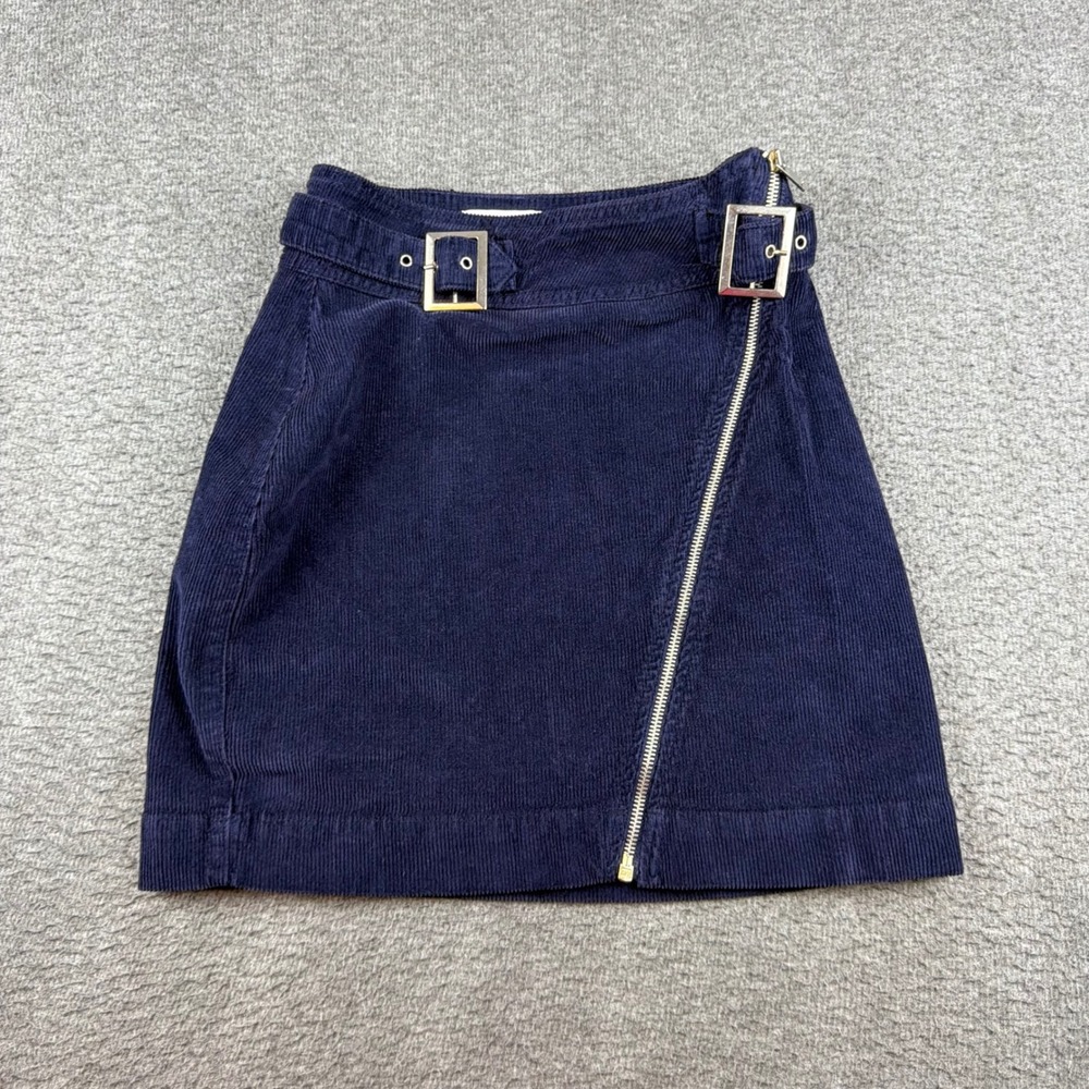 Urban Outfitters Mini Skirt Women's Small Navy Blue Corduroy Buckle Zip‎ Front